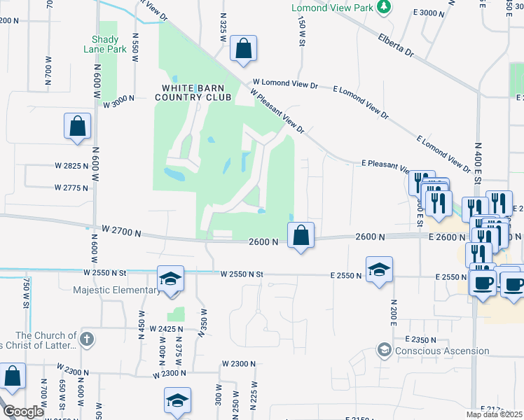 map of restaurants, bars, coffee shops, grocery stores, and more near 221 Rose Anne Circle in Pleasant View