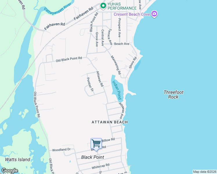 map of restaurants, bars, coffee shops, grocery stores, and more near 40 Attawan Road in East Lyme