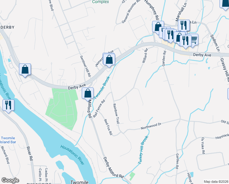 map of restaurants, bars, coffee shops, grocery stores, and more near 997 Rainbow Trail in Orange