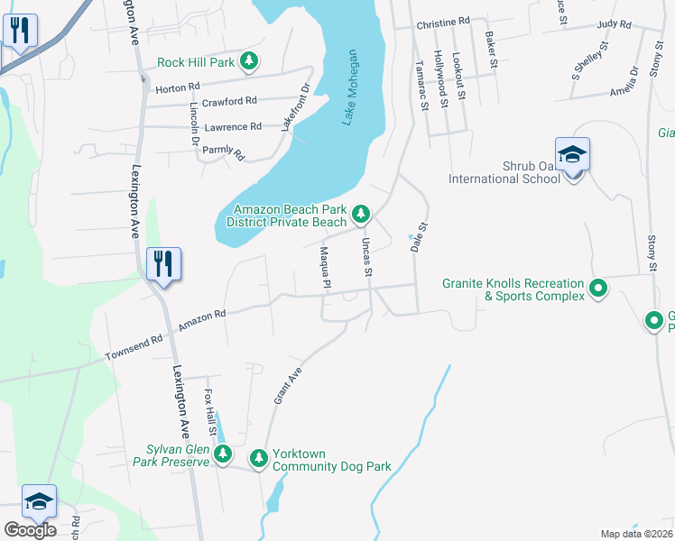 map of restaurants, bars, coffee shops, grocery stores, and more near 3072 Maqua Place in Mohegan Lake