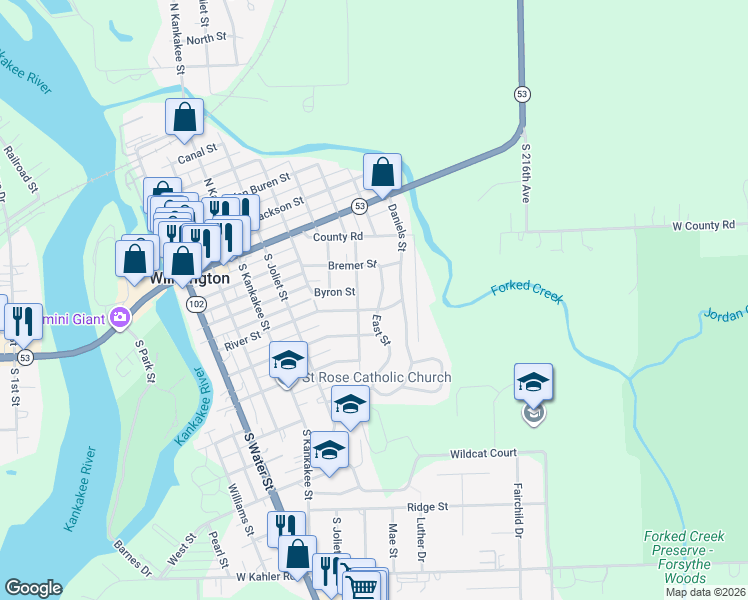 map of restaurants, bars, coffee shops, grocery stores, and more near 303 South East Street in Wilmington