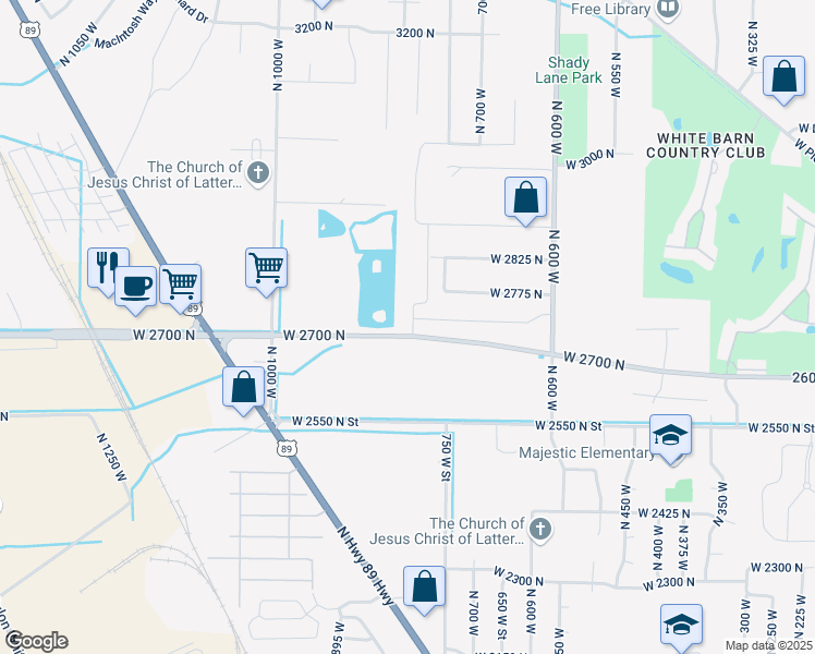 map of restaurants, bars, coffee shops, grocery stores, and more near 2717 North 825 West in Pleasant View
