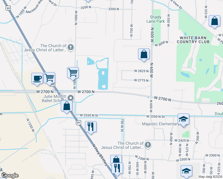 map of restaurants, bars, coffee shops, grocery stores, and more near 2717 North 825 West in Pleasant View