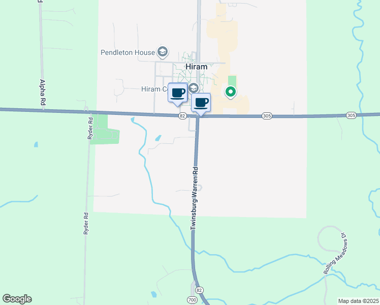 map of restaurants, bars, coffee shops, grocery stores, and more near 11581 Garfield Road in Hiram