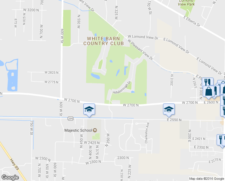 map of restaurants, bars, coffee shops, grocery stores, and more near 113 Hillsborough Drive in Ogden