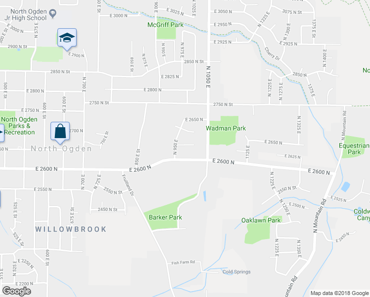 map of restaurants, bars, coffee shops, grocery stores, and more near 977 East 2650 North in Ogden