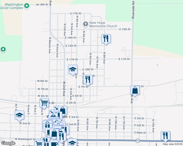 map of restaurants, bars, coffee shops, grocery stores, and more near 904 North 6th Avenue in Washington