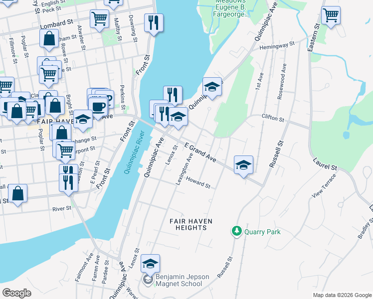 map of restaurants, bars, coffee shops, grocery stores, and more near 315 Lenox Street in New Haven