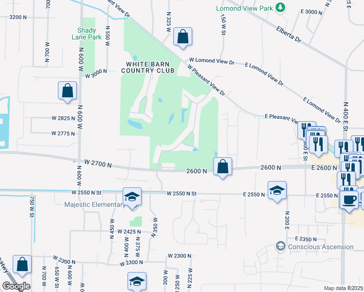 map of restaurants, bars, coffee shops, grocery stores, and more near 94 Hillsborough Drive in Ogden