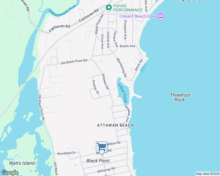 map of restaurants, bars, coffee shops, grocery stores, and more near 40 Attawan Road in East Lyme