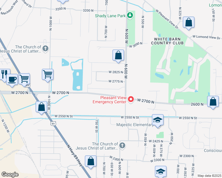map of restaurants, bars, coffee shops, grocery stores, and more near 2750 North in Pleasant View