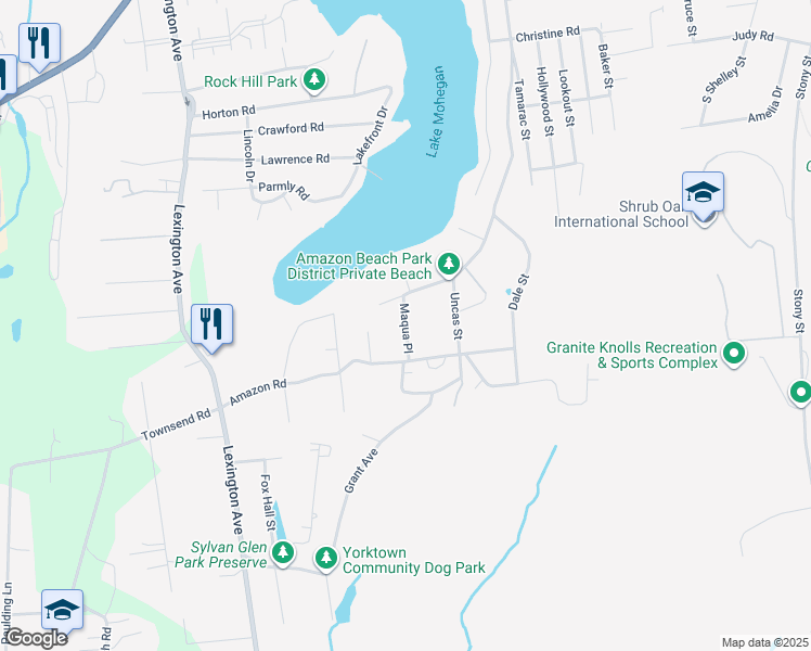 map of restaurants, bars, coffee shops, grocery stores, and more near Maqua Place in Mohegan Lake