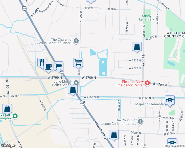 map of restaurants, bars, coffee shops, grocery stores, and more near 600 West 2700 North in Pleasant View