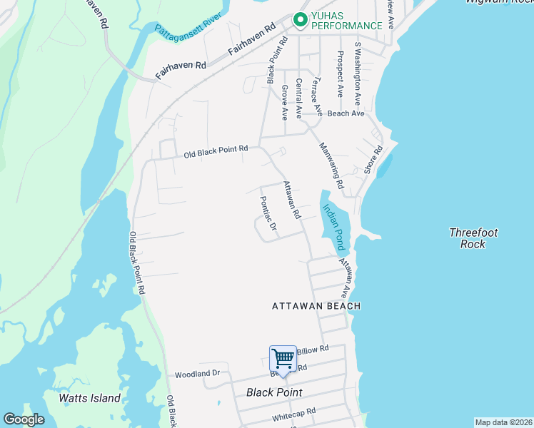 map of restaurants, bars, coffee shops, grocery stores, and more near Pontiac Drive in East Lyme