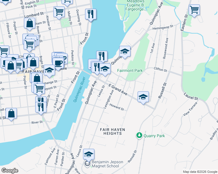 map of restaurants, bars, coffee shops, grocery stores, and more near 315 Lenox Street in New Haven