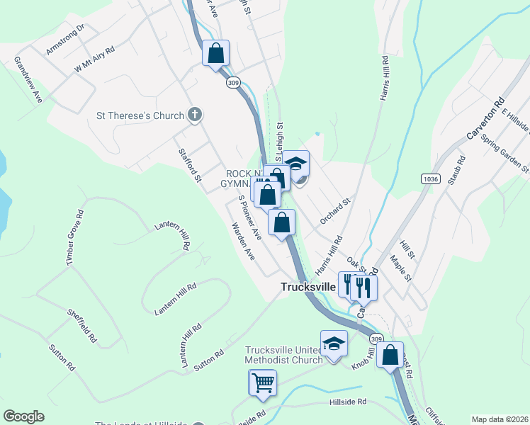 map of restaurants, bars, coffee shops, grocery stores, and more near 111 South Main Street in Shavertown