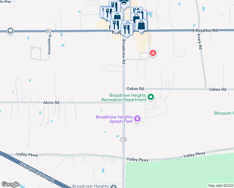 map of restaurants, bars, coffee shops, grocery stores, and more near 9500 Broadview Road in Broadview Heights