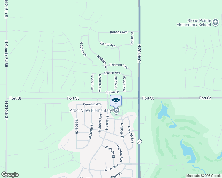 map of restaurants, bars, coffee shops, grocery stores, and more near 20626 Fort Street in Douglas County