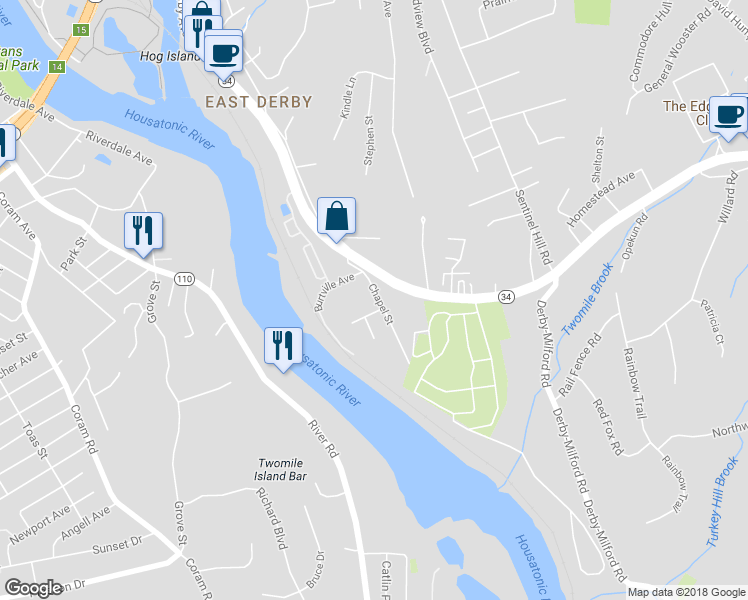map of restaurants, bars, coffee shops, grocery stores, and more near 52 Chapel Street in Derby