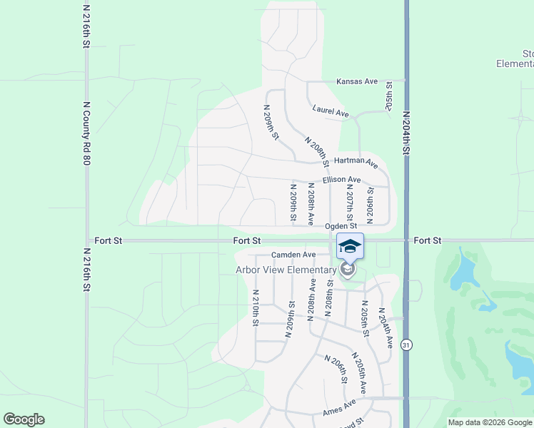 map of restaurants, bars, coffee shops, grocery stores, and more near 20400-21598 Fort Street in Omaha