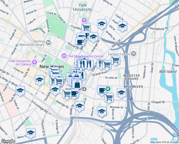 map of restaurants, bars, coffee shops, grocery stores, and more near 506 State Street in New Haven