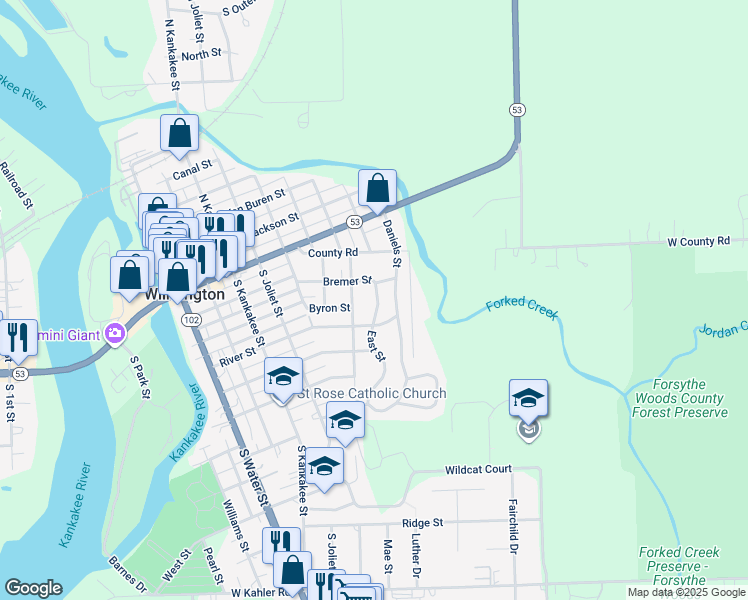 map of restaurants, bars, coffee shops, grocery stores, and more near 303 South East Street in Wilmington