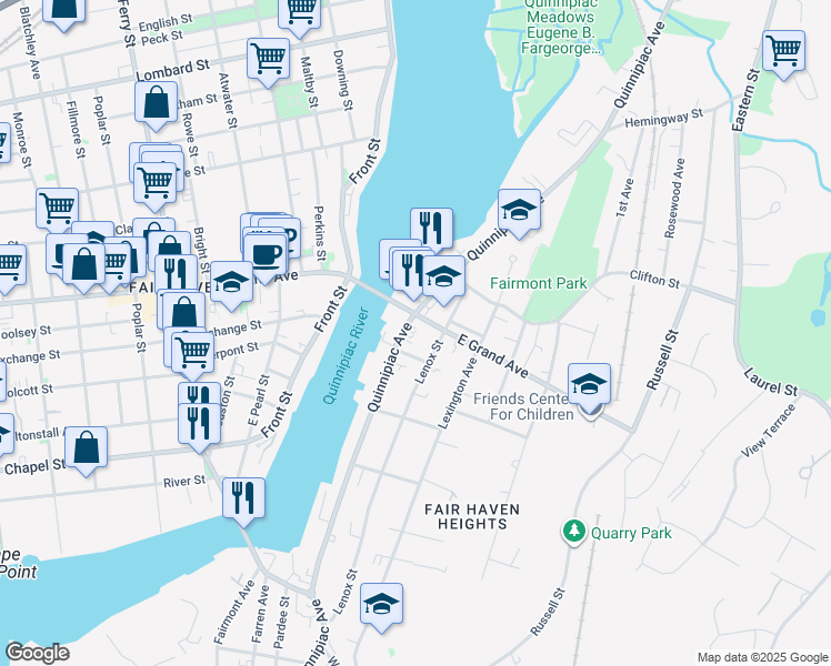 map of restaurants, bars, coffee shops, grocery stores, and more near 11 Welcome Street in New Haven