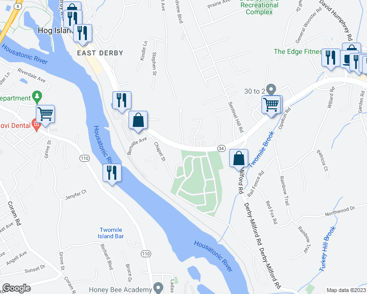 map of restaurants, bars, coffee shops, grocery stores, and more near 189 New Haven Avenue in Derby