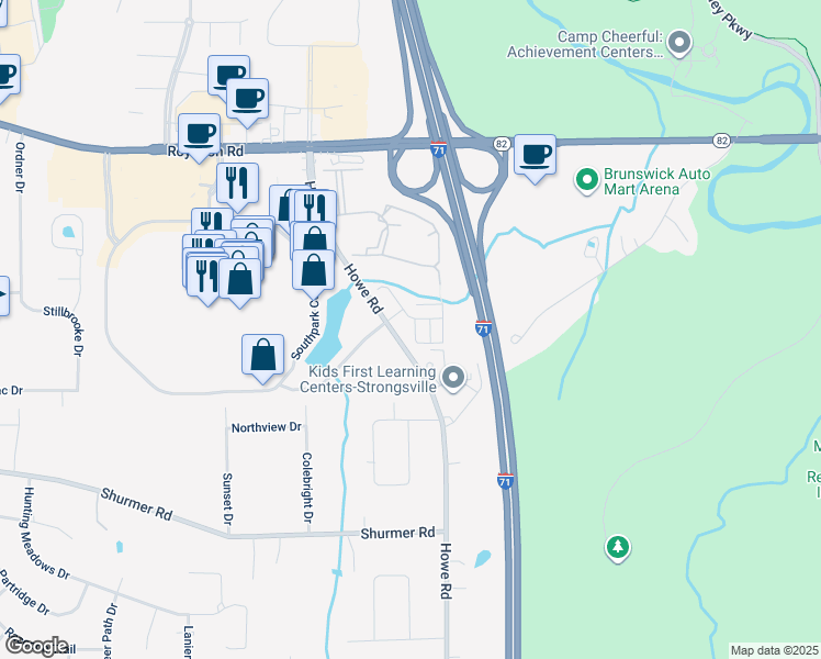 map of restaurants, bars, coffee shops, grocery stores, and more near 14600-15286 Howe Rd in Strongsville