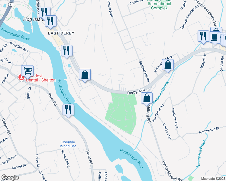 map of restaurants, bars, coffee shops, grocery stores, and more near 189 New Haven Avenue in Derby