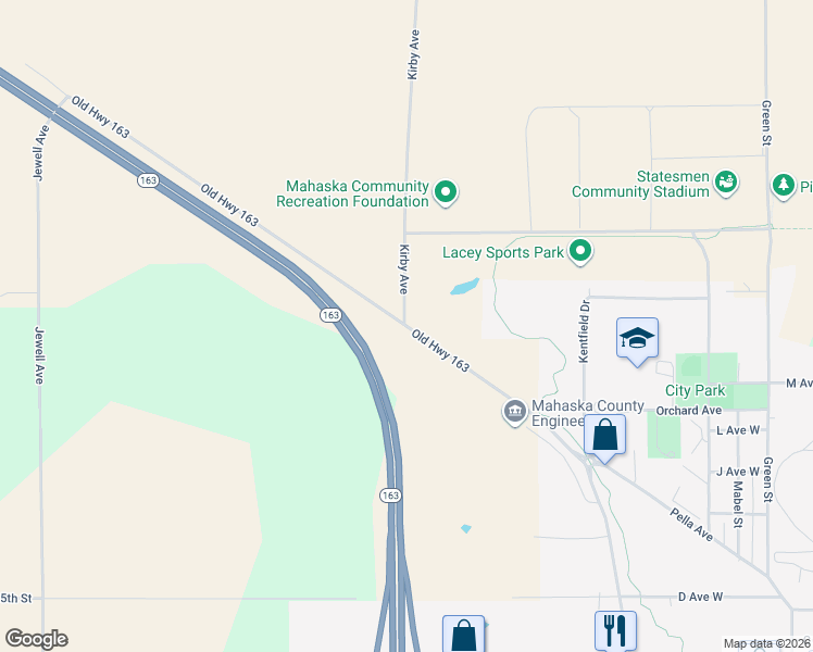 map of restaurants, bars, coffee shops, grocery stores, and more near 2007 Old Highway 163 in Oskaloosa