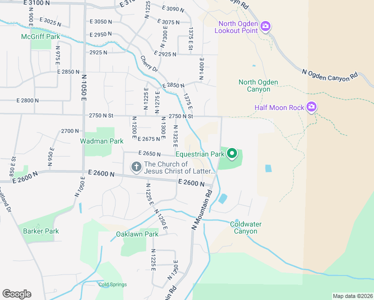 map of restaurants, bars, coffee shops, grocery stores, and more near 2690 North 1325 East in North Ogden