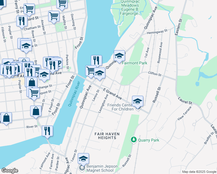 map of restaurants, bars, coffee shops, grocery stores, and more near 402 Lexington Avenue in New Haven