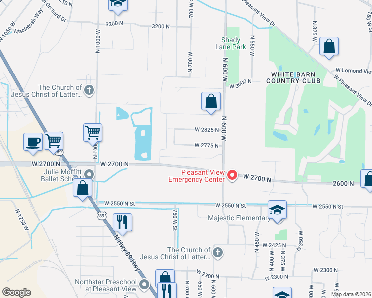 map of restaurants, bars, coffee shops, grocery stores, and more near 747 West 2775 North in Pleasant View