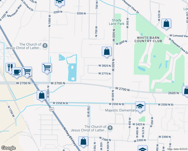 map of restaurants, bars, coffee shops, grocery stores, and more near 747 West 2775 North in Pleasant View