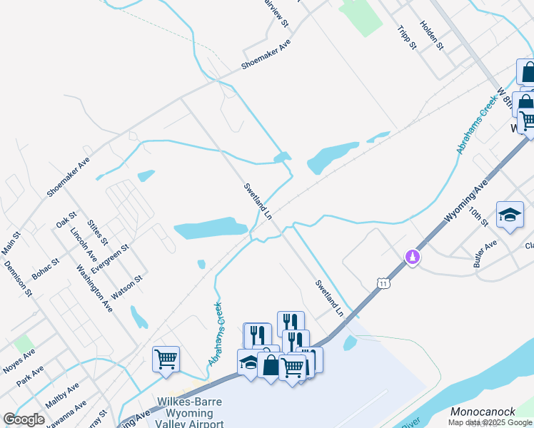 map of restaurants, bars, coffee shops, grocery stores, and more near Swetland Lane in Wyoming