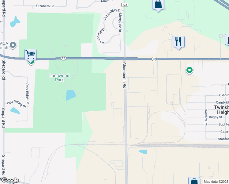 map of restaurants, bars, coffee shops, grocery stores, and more near 8770 Chamberlin Road in Twinsburg