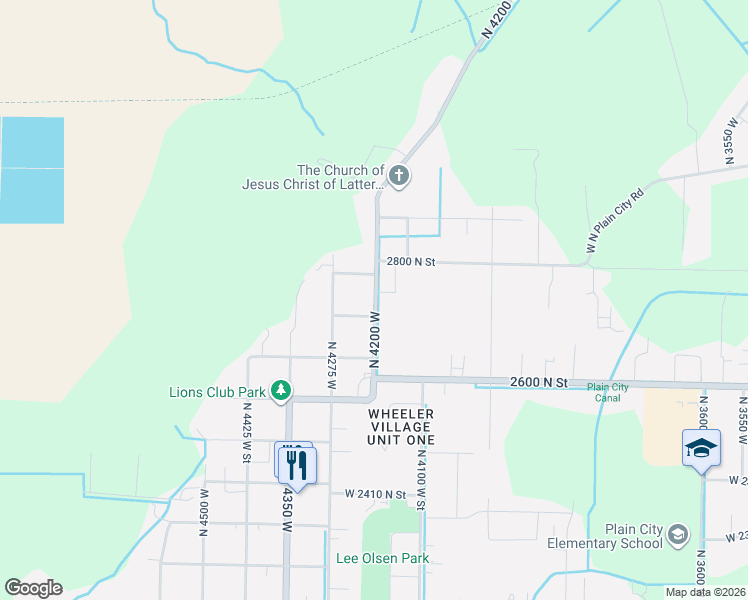 map of restaurants, bars, coffee shops, grocery stores, and more near 4245 West 2775 North in Ogden