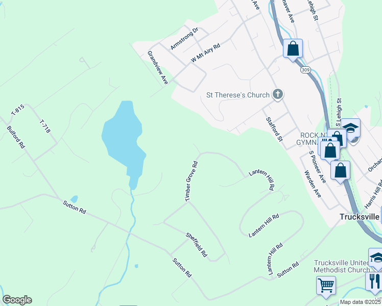 map of restaurants, bars, coffee shops, grocery stores, and more near Timber Grove Road in Shavertown