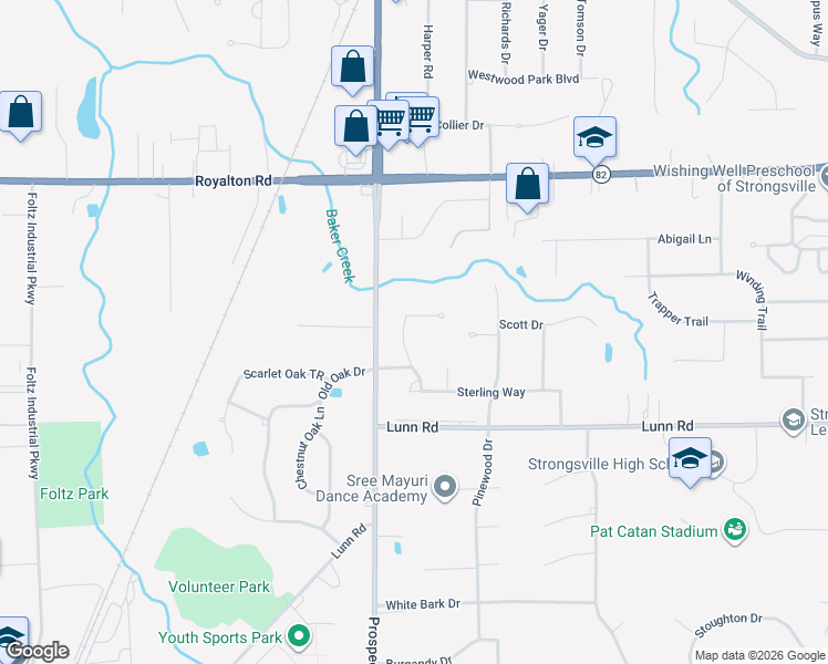 map of restaurants, bars, coffee shops, grocery stores, and more near 14578 Windsor Castle Lane in Strongsville