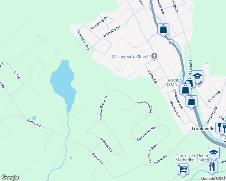 map of restaurants, bars, coffee shops, grocery stores, and more near Timber Grove Road in Shavertown