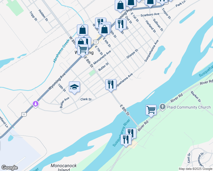 map of restaurants, bars, coffee shops, grocery stores, and more near 196 E 8th St in Wyoming