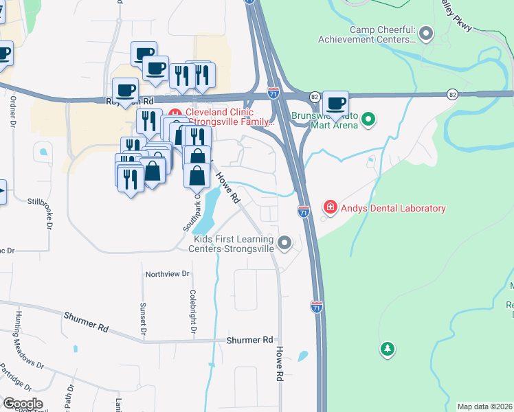 map of restaurants, bars, coffee shops, grocery stores, and more near 35 Lenox Drive in Strongsville