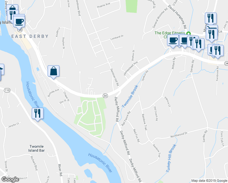 map of restaurants, bars, coffee shops, grocery stores, and more near 302 Derby Avenue in Derby