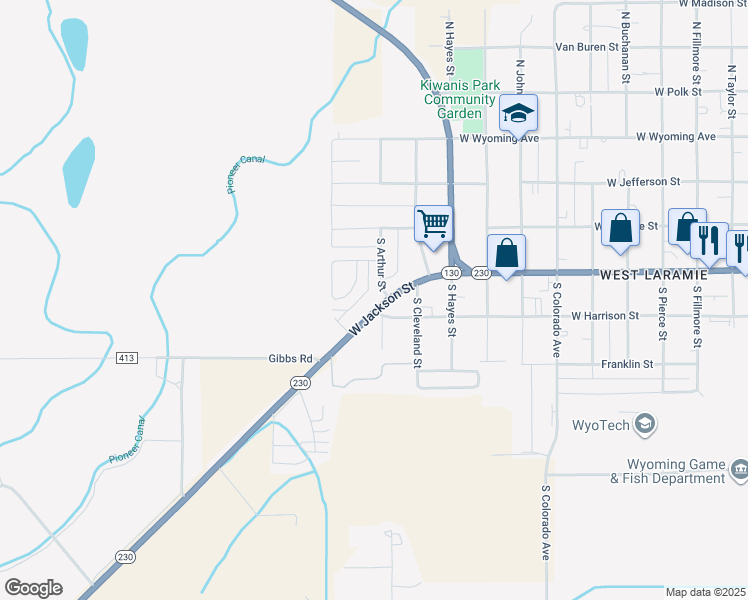 map of restaurants, bars, coffee shops, grocery stores, and more near 2657 West Jackson Street in Laramie