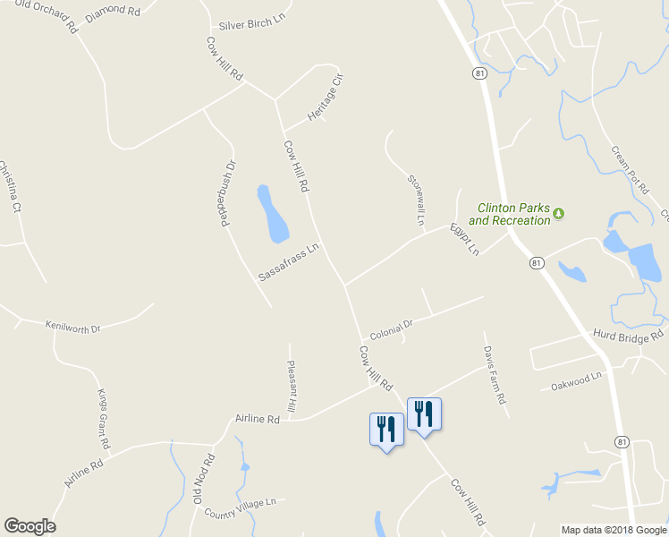 map of restaurants, bars, coffee shops, grocery stores, and more near 184 Cow Hill Road in Clinton