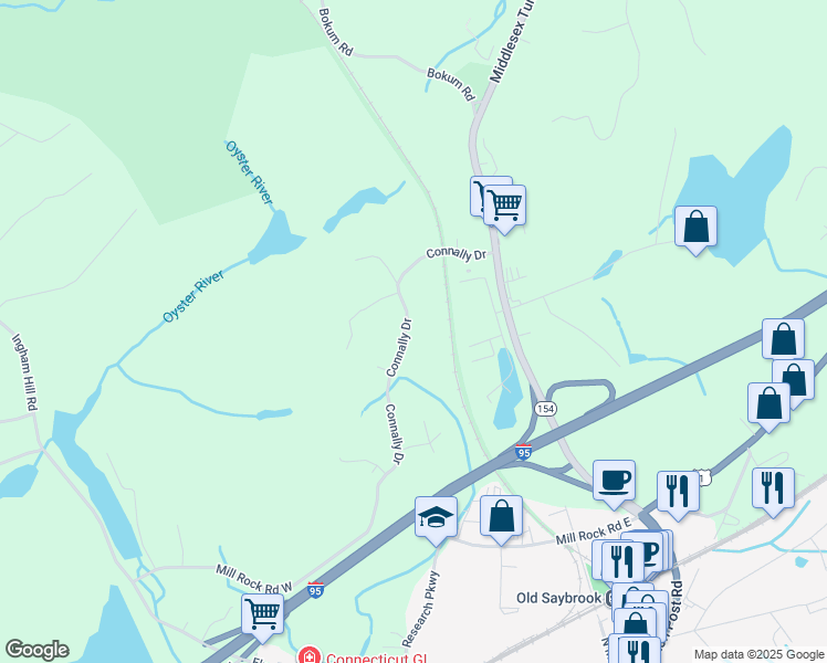 map of restaurants, bars, coffee shops, grocery stores, and more near 26 Connally Drive in Old Saybrook