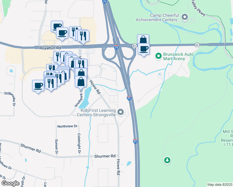 map of restaurants, bars, coffee shops, grocery stores, and more near 100 Lenox Drive in Strongsville