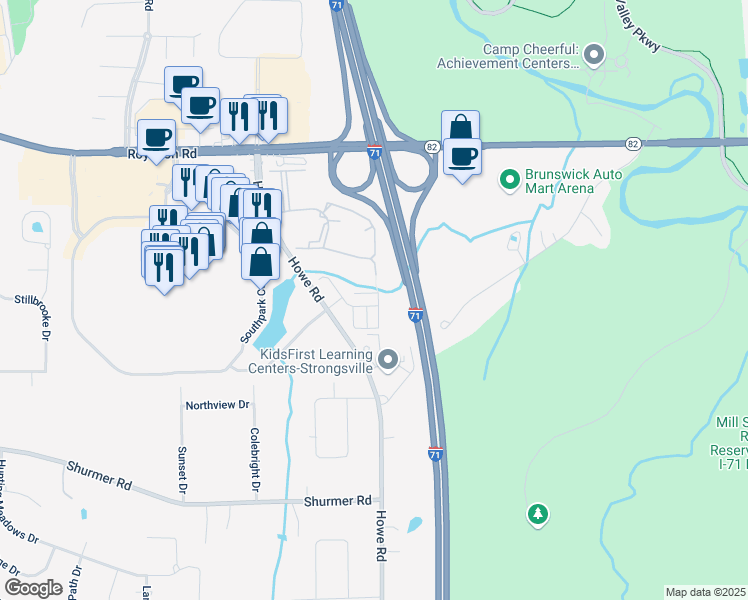 map of restaurants, bars, coffee shops, grocery stores, and more near 100 Lenox Drive in Strongsville