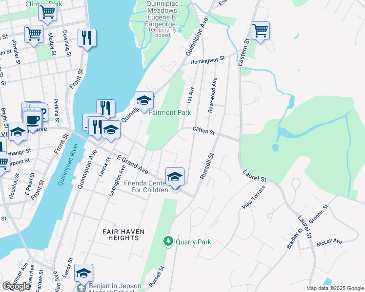 map of restaurants, bars, coffee shops, grocery stores, and more near 95 Carroll Street in New Haven